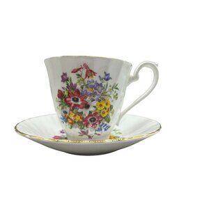 Royal Sutherland H&M Bone China Tea Cup & Saucer Pink Yellow Purple Floral